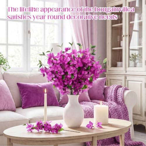 16 Pcs Fake Bougainvillea Bulk Silk Flower UV Resistant (Rose Purple)