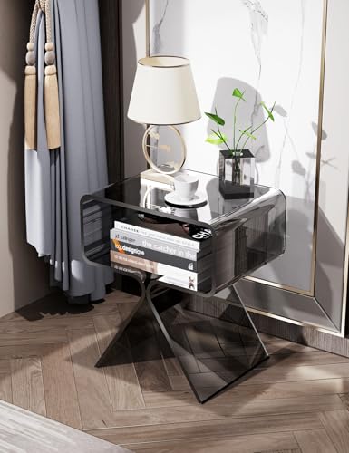Acrylic Nightstand Bedside Side Table (Black)