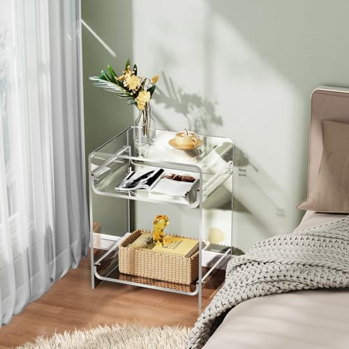 Acrylic End Table Record Player Table with Storage Shelf Clear Side Table Nightstand (Clear)