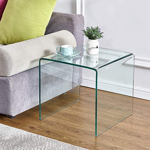 Glass End Side Table for Living Room Nightstand Bedside Table Small Coffee Table (20x16x18)