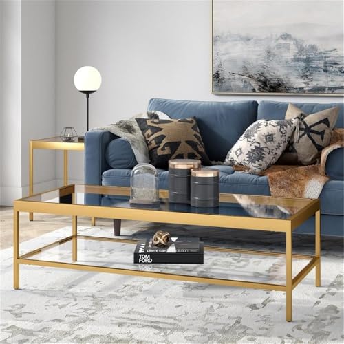 54" Tempered Glass Top Coffee Table in Brass (Brass / 54" Wide)