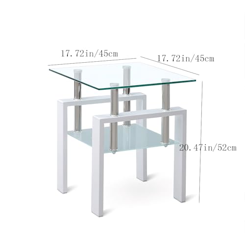 2pcs Modern Glass End Table (Clear Top With White Leg)