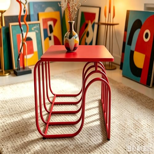 Red Curved Metal Side Table