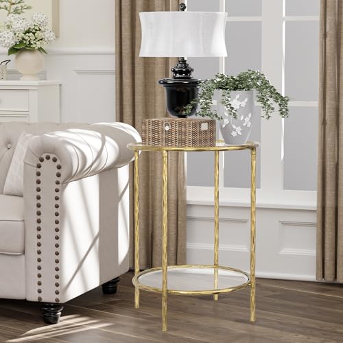 Hand Forged Side Table 2 Tier (Gold / Circle)