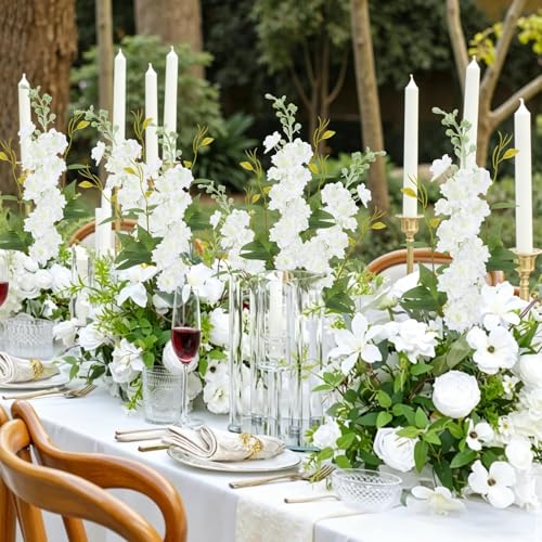 20PCS 33.5" White Artificial Delphinium Flowers with Clematis Greenery