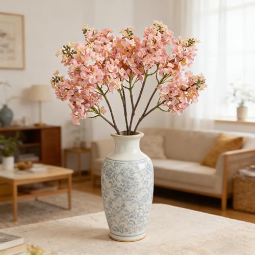 4PCS 25.6inch Lilac Artificial Flowers Light Pink Fake Delphinium Long Stem Silk Real Touch Flower Faux Lilac Floral Arrangement for Tall Vase Table Wedding Garden Home Decoration（Light Pink） (25.6inch Light Pink / 4 Pcs)