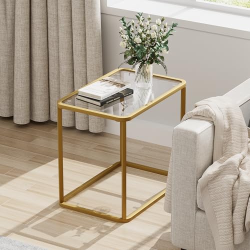 Glass Side Table End Table Gold Modern Bedside Table for Office Living Room (Gold / 23.6"x15.7"x20.8" 1 PCS)