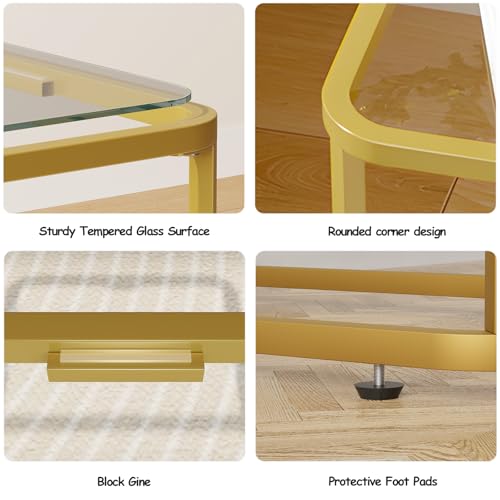 Glass Side Table Two Set Modern Bedside Table for Bedroom (Gold / 15.8"x11.8"x20.8" 2 PCS)