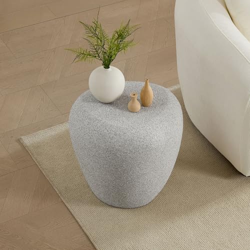 19" Fiberglass Irregular Matte End Table with Faux Rocks Design (Beige / 19"(Irregular))