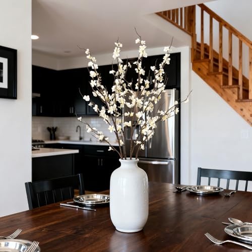 4Pcs Cherry Blossom Branches Artificial Flowers for Spring Summer Indoor Decoration (White)