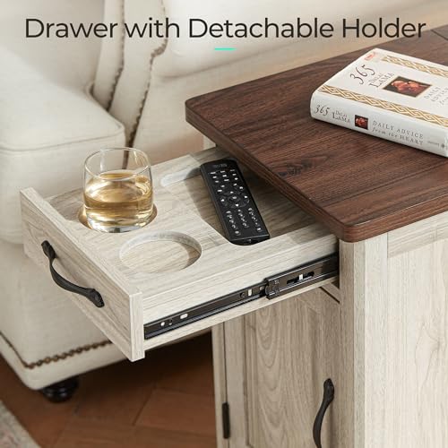 Charging End Table with USB Ports (Washed Grey and Brown / Wood Door)