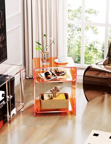 Acrylic Record Player Table with Storage Shelf (Orange / Large)