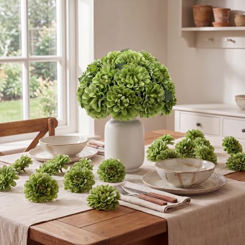 100pcs Green Artificial Dahlia Flowers with Stems (Green)