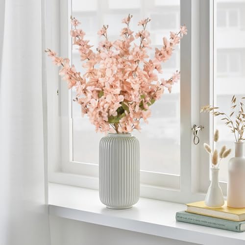 6PCS Silk Delphinium Artificial Flower Lifelike Silk Larkspur Flowers Plant 35.43" Long Stem Blossoms Fake Flowers for Tall Vase Floral Arrangements Home Table Wedding Decor (Champagne Pink)