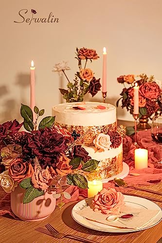 Artificial Fall Flowers (Burgundy Orange / 1 Box)