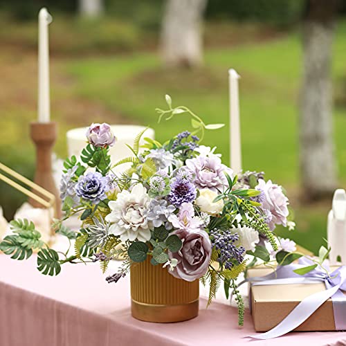 Artificial Flowers Combo for DIY Centerpieces Arrangements Wedding Bridal Bouquet Table Chair Candle Holder Baby Shower Cake Flower Home Decor (White&purple)