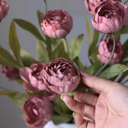 12 Pcs 27" Faux Silk Peony Artificial Flowers Stems for Vase (Warm Pink)
