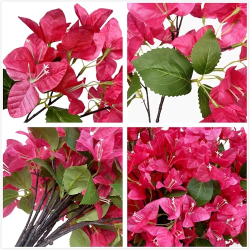 Pack of 16 Artificial Bougainvillea Flower Stems Silk Bougainvillea Long Branches Full Blossoms for Home Wedding Table Centerpiece Shower Event Backdrop Indoor Outdoor Decorations (Fuchsia)