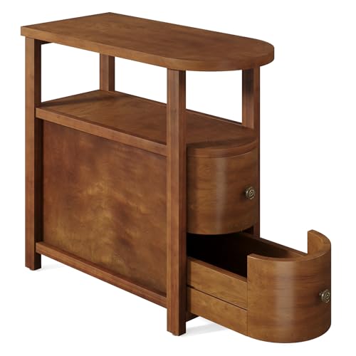Solid Wood End Table with 2 Drawers & Open Shelf (Vintage Brown)