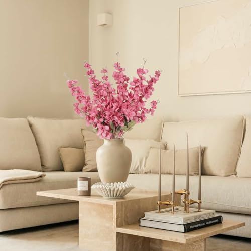 Hot Pink Delphinium Artificial Flower 6PCS Lifelike Silk Larkspur Flowers Plant 35.43" Long Stem Blossoms Fake Flowers for Tall Vase Floral Arrangements Home Table Wedding Decor (Hot Pink)