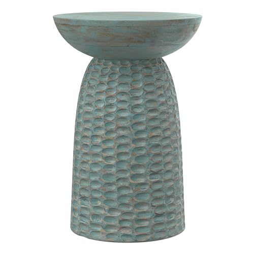 Boyd 16" Wide Solid Wood Round End Table in Teal Wash (Teal Wash / 16 inch)