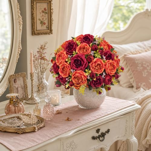 Fall Peonies Artificial Flowers 12 Bouquets (Autumn Colors)