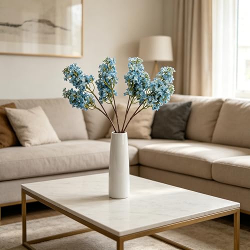 4PCS 25.6inch Lilac Artificial Flowers Light Blue Fake Delphinium Long Stem Silk Real Touch Flower Faux Lilac Floral Arrangement for Tall Vase Table Wedding Garden Home Decoration（Light Blue） (25.6inch Light Blue / 4 Pcs)