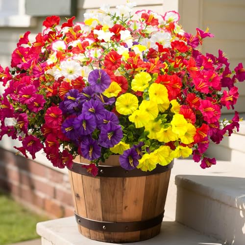 Artificial UV Resistant Morning Glory Flowers with Eucalyptus (Mix(white,yelow,orange,red,purple,pink,fuchsia, Rose Red))