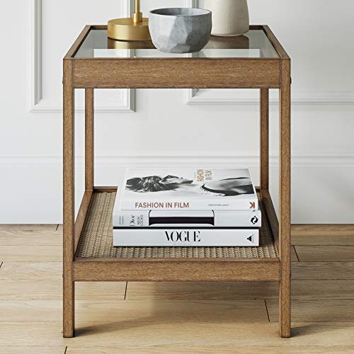 33301 Hayes Solid Wood Nightstand (Light Brown/Glass / Single)
