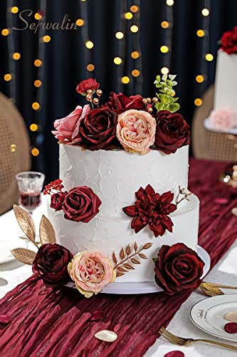 2PCS Artificial Flowers Burgundy Pink Fake Flowers for Wedding (Classic Burgundy Pink / 2 Boxes)