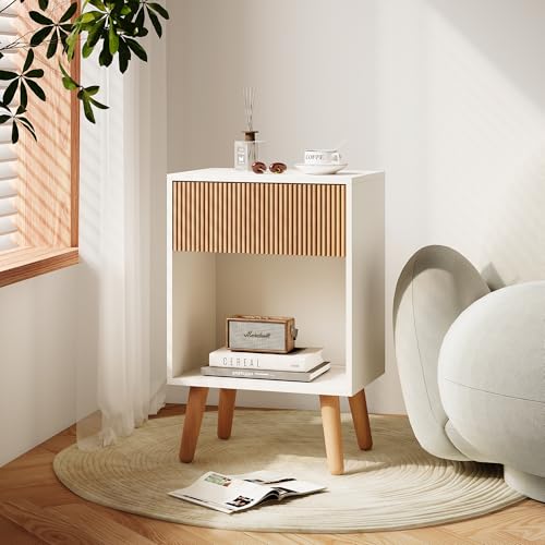 Fluted Nightstand (White+oak)