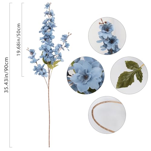 6PCS Delphinium Artificial Flower Lifelike Silk Larkspur Flowers Plant 35.43" Long Stem Blossoms Fake Flowers for Tall Vase Floral Arrangements Home Table Wedding Decor (Dusty Blue)