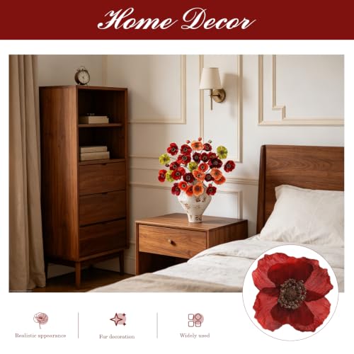 Artificial Poppy Flowers (Vintage Burgundy+dusty Orange+sage)