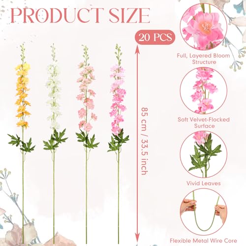 20 Delphinium Artificial Flowers 33.5" Long Stem (Multi Color)