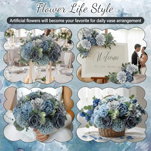 98pcs Artificial Flowers with Stems (Dusty Blue)