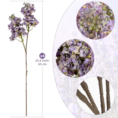 4PCS 25.6inch Lilac Artificial Flowers Light Purple Fake Delphinium Long Stem Real Touch Flower Faux Lilac Floral Arrangement for Tall Vase Table Centerpieces Wedding Home Decoration（Light Purple） (25.6inch Light Purple / 4 Pcs)