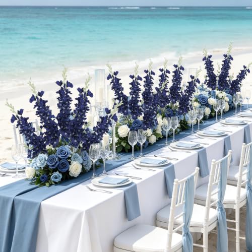 16Pcs Navy Blue Flower Delphinium Artificial Flower Long Stem Wedding Decor (Blue)
