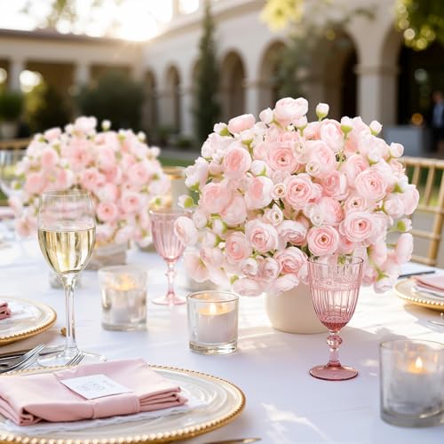 54Pcs Ranunculus Artificial Flowers Faux Silk Mini Flowers Indoor (Shabby Blush)