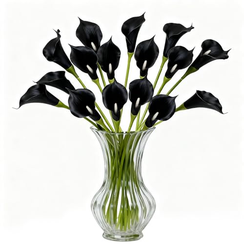 Black Calla Lily Artificial Flowers 22pcs 25" Faux Calla Lillies (Black)