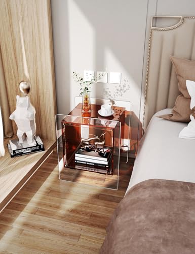 Acrylic Nightstand Colorful Bedside Table with Open Storage Shelf (Dark Brown)