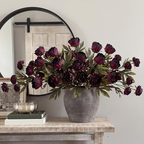 Faux Silk Peony Artificial Flowers Stem for Vase (Dark)