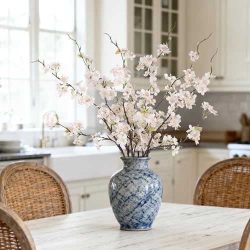 Artificial Cherry Blossom Branches Decor 6 PCS Fake Flowers Indoor (6pcs-29.92 Inch White)