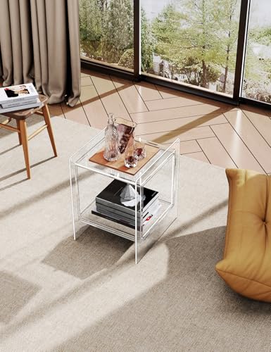 Acrylic Nightstand Colorful Bedside Table with Open Storage Shelf (Clear)