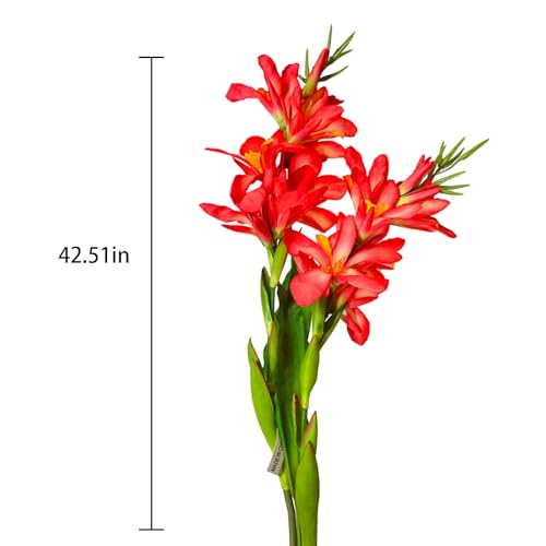 2Pcs 42.5" Artificial Canna Lily Flowers Fake Tropical Canna Plants Red (Red)