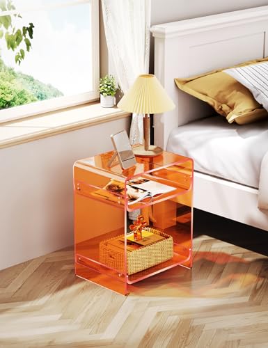 Acrylic Record Player Table with Storage Shelf (Orange / Large)