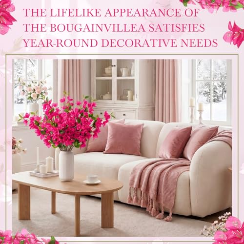 16 Pcs Fake Bougainvillea Bulk Silk Flower UV Resistant (Rose Red)