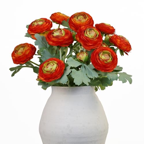 Orange Artificial Ranunculus Flowers with Real Touch Stem (Orange / 10)