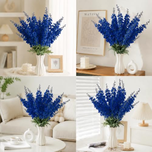 24 Pcs Royal Blue Delphinium Artificial Flower Bulk (34.25" / Royal Blue)