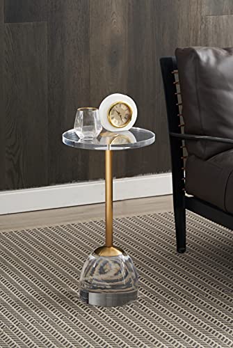 12‘’Clear Acrylic Side Table for Office (Brushed Brass +Clear)