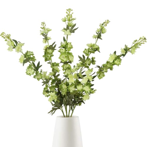 Sage Green Delphinium Artificial Flowers 5PCS Silk Larkspur Realistic Faux Snapdragon for Vase (5pcs-green)